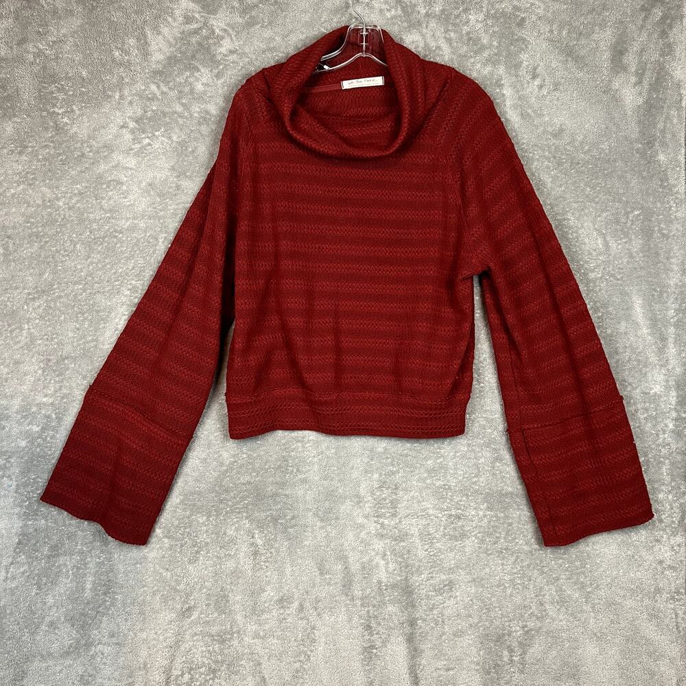 We the Free Cowl Neck Sweater Womens L Red Knit Cape Sleeve Boho